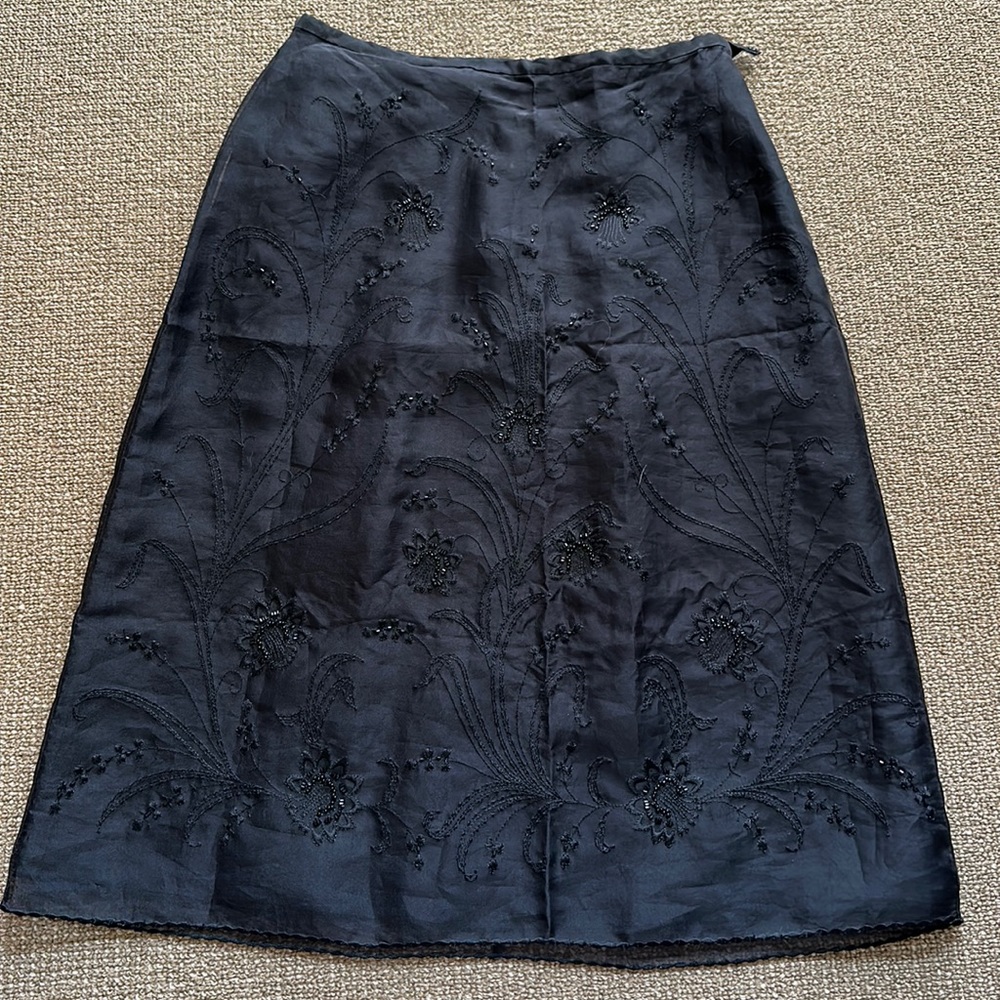 Ann Taylor black silk embellished skirt